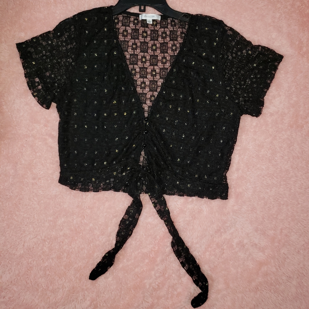 Women's L Black Short Sleeved Cardigan